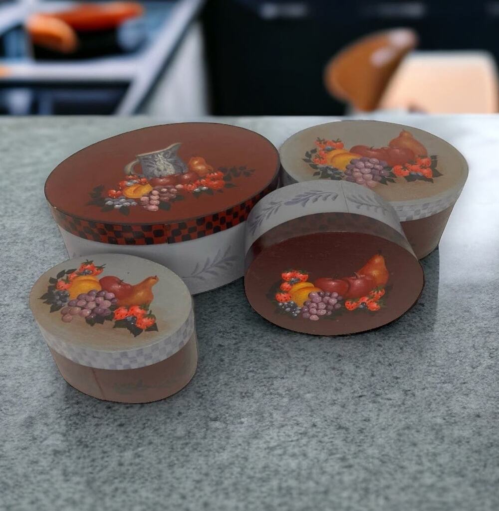 Set of 4 Handpainted Wood Bentwood Oval Nesting Pantry Boxes Pennsylvania